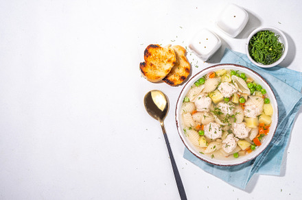 Homemade soup with meatballs, a Food & Drink Photo by Rimma