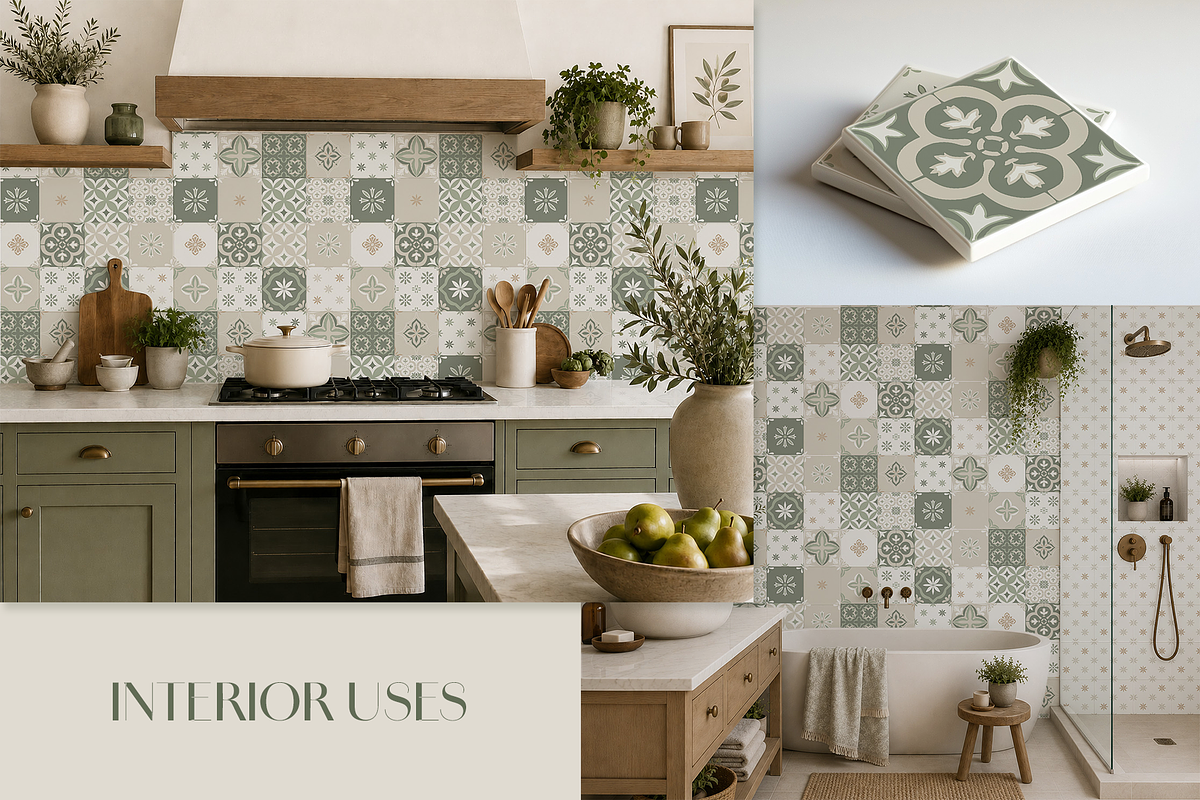 Sage Green Tiles Collection, a Decorative Illustration by Liliia Polos Illustration (Photo 3 of 8)