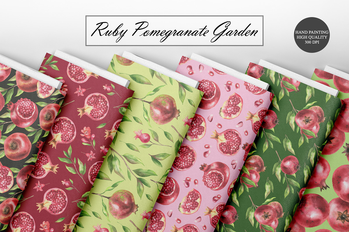 Pomegranate Seamless Patterns, a Food Illustration by OlDm_Shop (Photo 3 of 10)