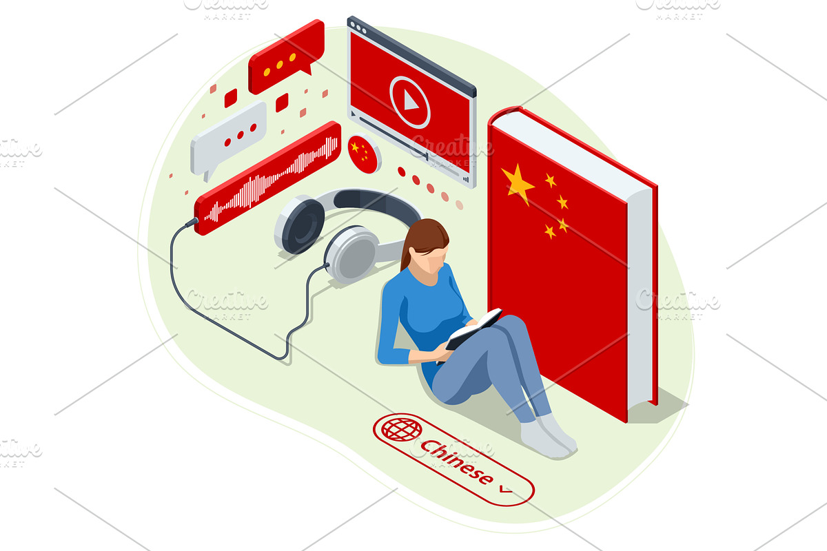 Chinese, China. Isometric person, an Education Illustration by Golden Sikorka