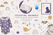 Celestial Animals clipart & pattern, an Animal Illustration by polikarpovaart (Thumbnail 1 of 10)