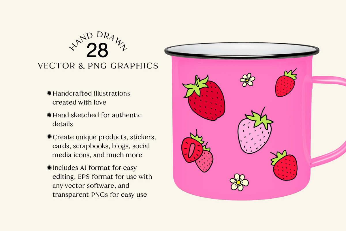 Strawberries Illustration Set, a Food Illustration by Lemonade Pixel (Photo 2 of 7)