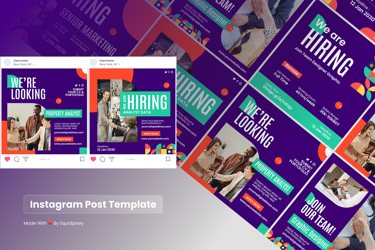 Modern We Are Hiring Instagram Post, a Social Media Template by SquidPixey (Photo 5 of 6)