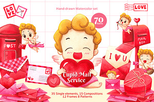 Cupid Mail Service Watercolor, a Seasonal Illustration by CreativeValuation