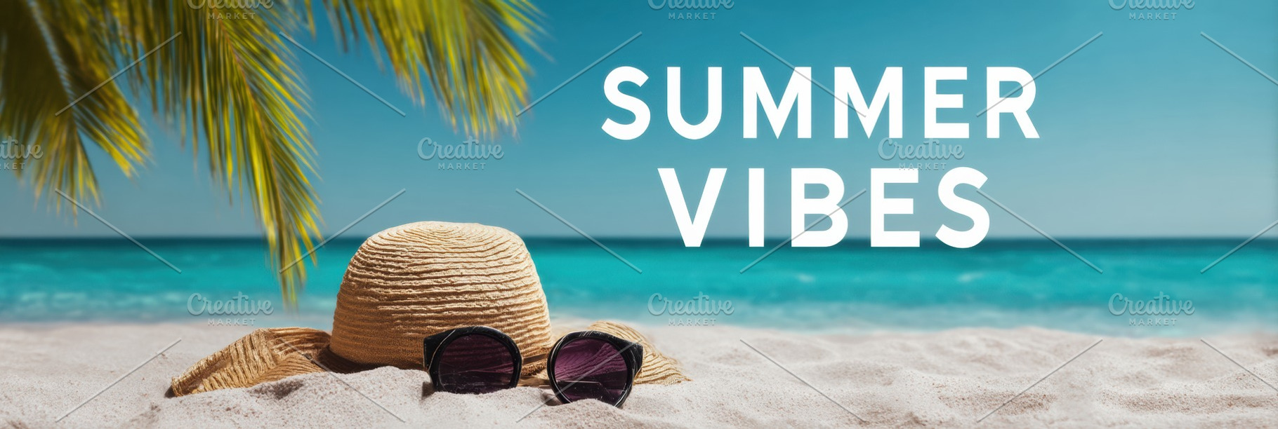 Tropical beach & palm SUMMER VIBES, a Holiday Photo by Virgo Studio