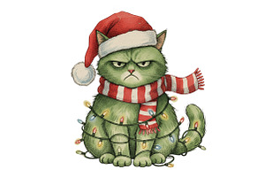 Grumpy Christmas Cat  PNG, an Illustration by Designking