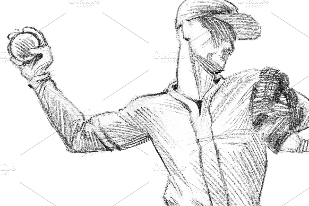 Sketchy baseball drawing set, an Illustration by RasterBird (Photo 2 of 17)