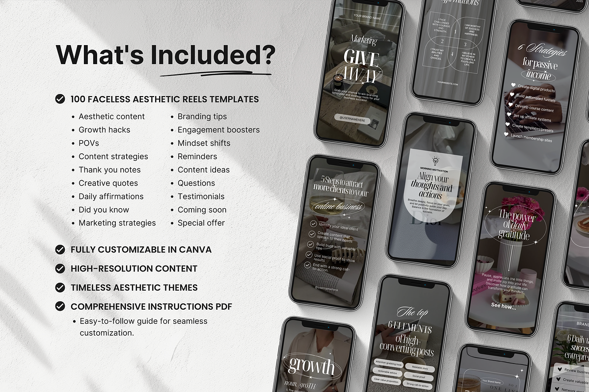 100 Faceless Instagram Reels, a Social Media Template by DigiPax (Photo 2 of 10)