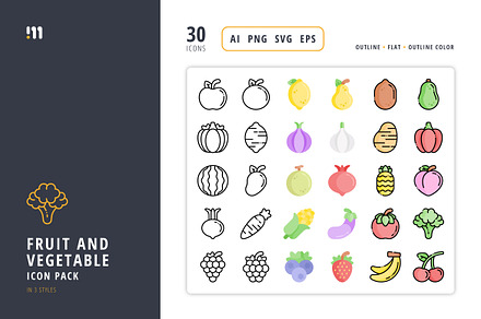 Fruit and Vegetable Icon Set