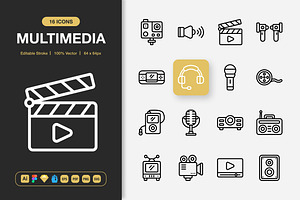 Multimedia Icons, an Outline Icon by Spacepixel Creative