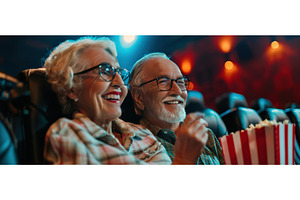 Happy senior couple enjoying movie, a Person Photo by piter.goskov