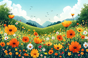 Colorful wildflower meadow with red, yellow, pink, white, and or, a Person Photo by José Manuel Gelpi