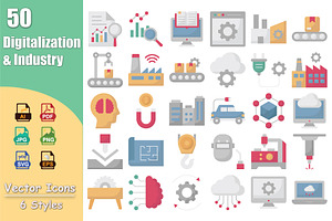 Digitalization and Industry Ions, an Outline Icon by Vector Portal