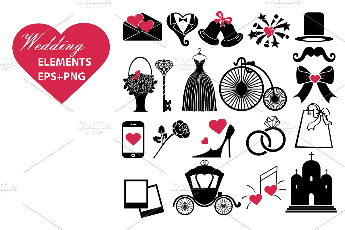 Big set.Wedding icons.Vector preview 3
