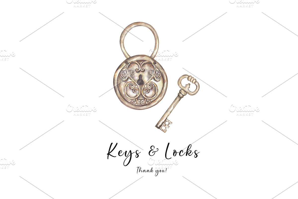 Watercolor Vintage Key Set, a Decorative Illustration by MayaNavits (Photo 12 of 12)