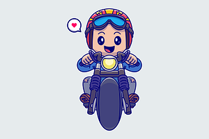 Cute Man Riding Motorcycle Cartoon, a Person Illustration by Catalyst Labs