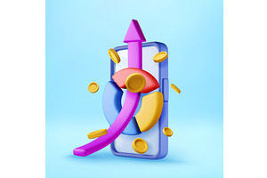 3D Mobile phone with growing arrow, a Finance Illustration by Abscent