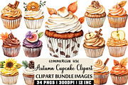 Watercolor Autumn Cupcake Clipart, an Illustration by Craft Nest (Thumbnail 1 of 6)