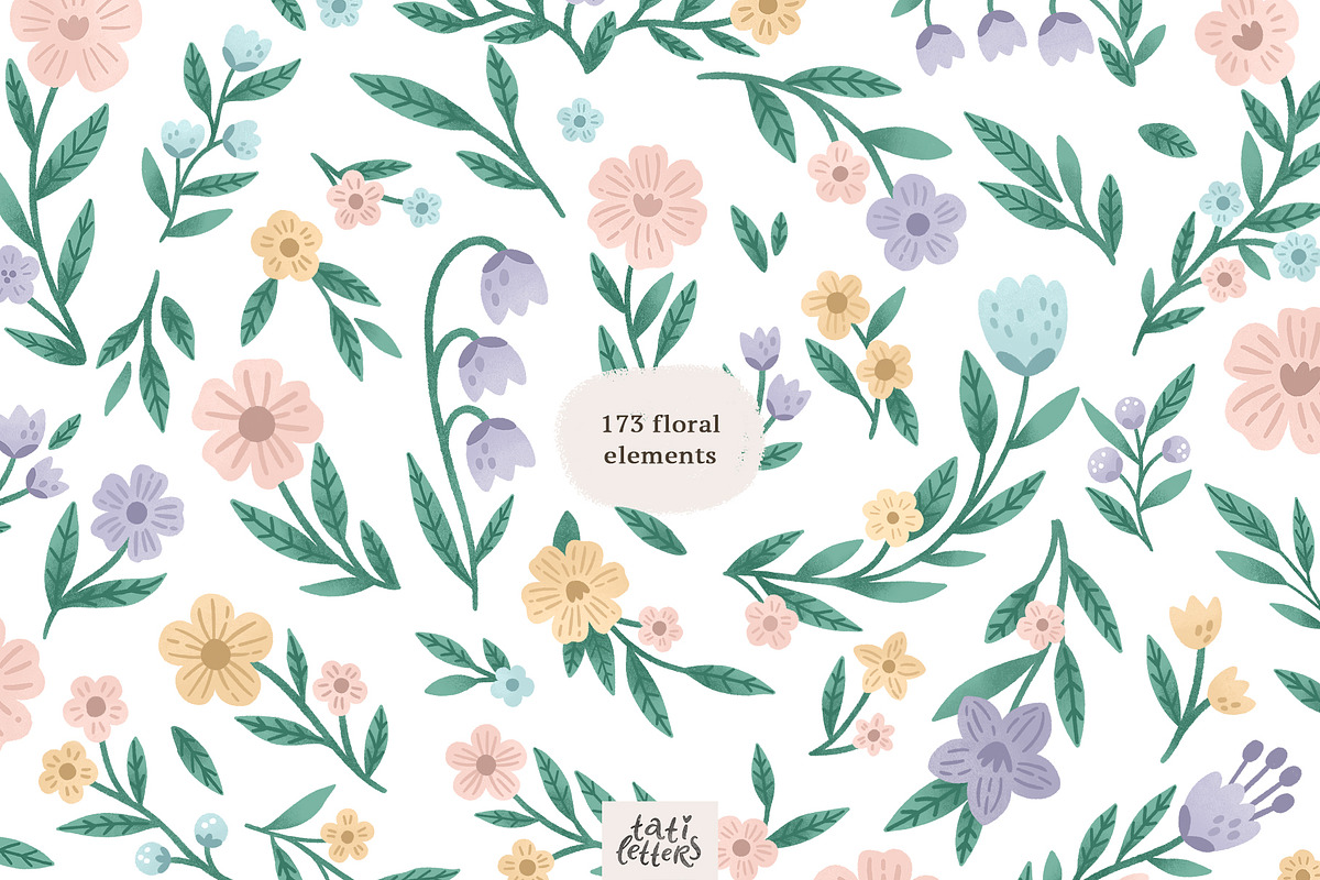 Pastel Floral Alphabet letters, a Decorative Illustration by tatiletters (Photo 6 of 9)