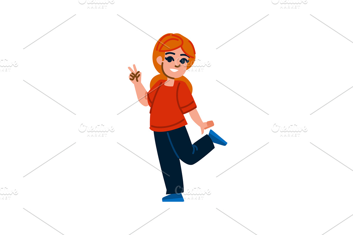 Happy girl showing victory sign and, an Object Illustration by pikepicture