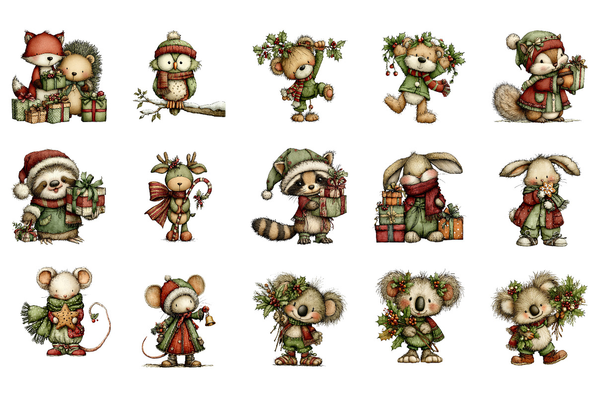 Whimsical Christmas Animals Clipart, an Illustration by CreationArt (Photo 2 of 5)