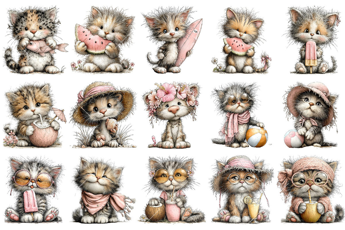 Whimsical Beach Kitten Clipart, an Illustration by OK Design (Photo 3 of 6)