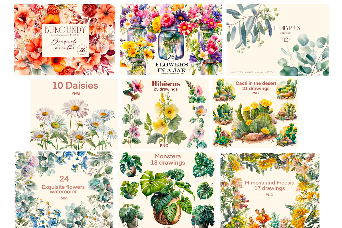 Flowers 50 cliparts, big Bundle, a Decorative Illustration by Hello My Print (Photo 9 of 10)