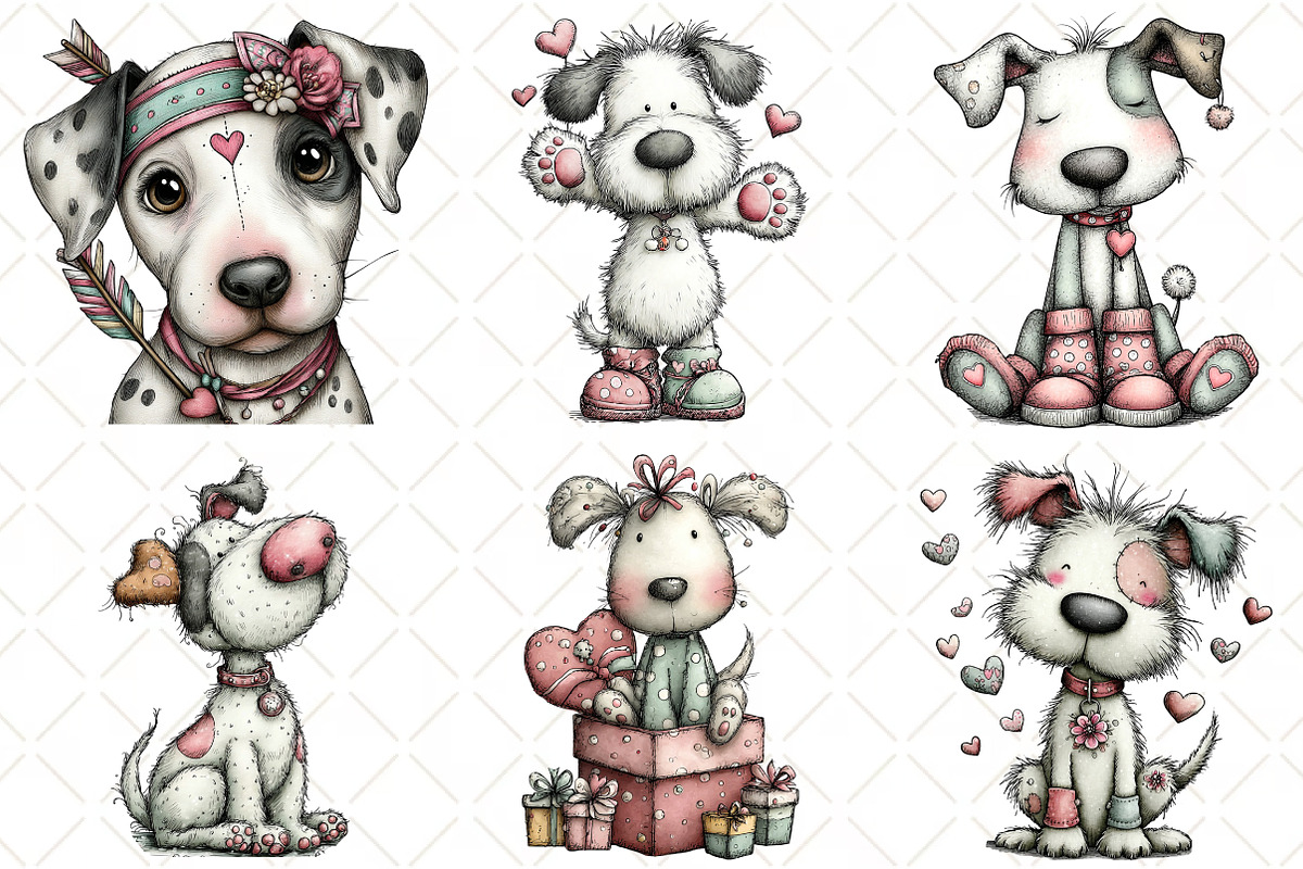 Quirky Valentine Dog Clipart, an Illustration by Black Bird Studio (Photo 2 of 6)