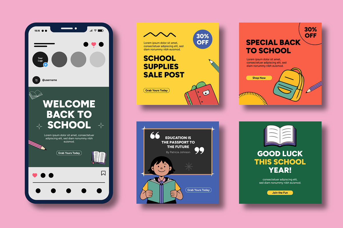 Back to School Social Media Post, a Social Media Template by MightyDesign (Photo 1 of 8)