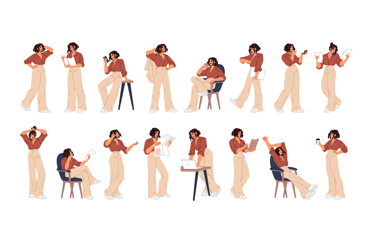 Business woman in various poses set, a Person Illustration by PaperTrident (Photo 1 of 7)