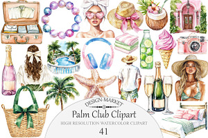 Watercolor Palm Club Clipart, an Illustration by Design Market