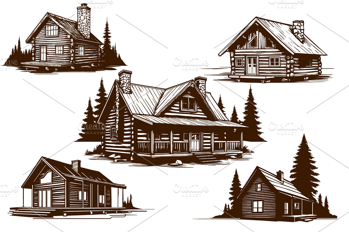 vintage cozy wooden cabin vector, an Object Graphic by e-artdesign (Photo 1 of 6)