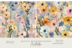 Gouache Floral Seamless Pattern Set