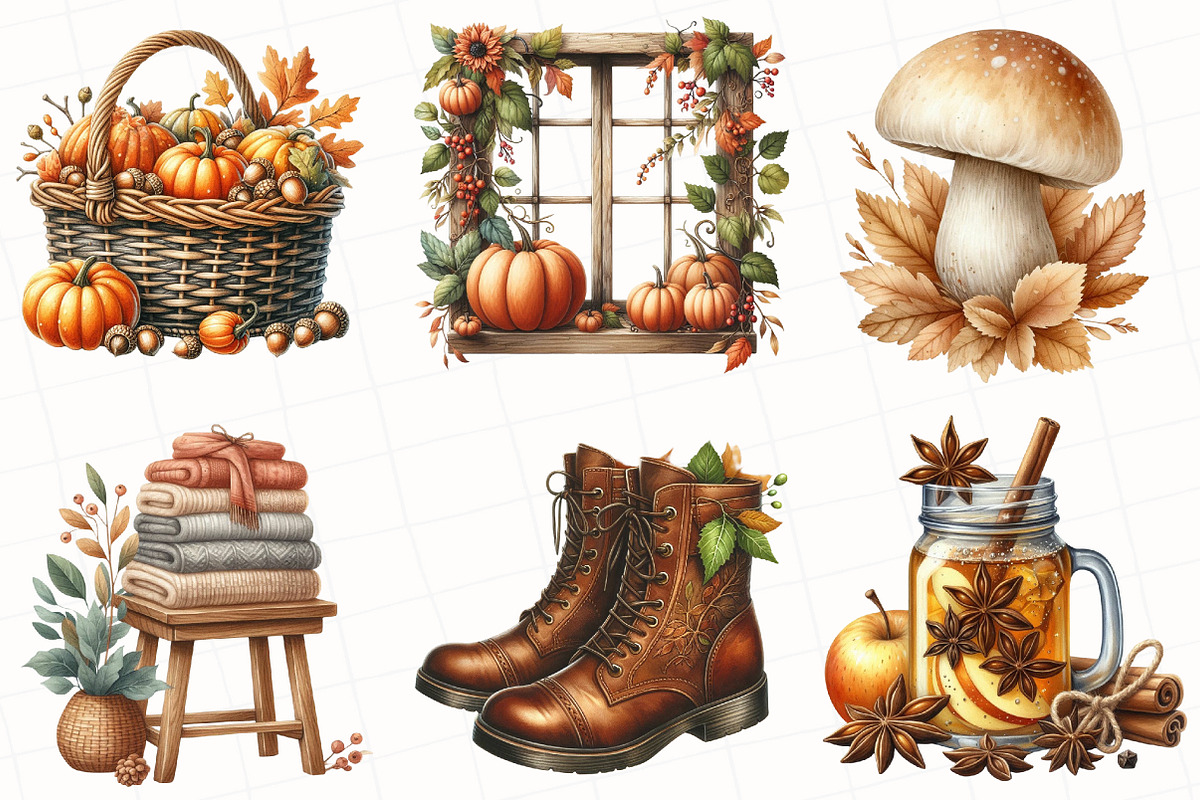 Watercolor Cozy Autumn Clipart, an Illustration by OK Design (Photo 3 of 5)