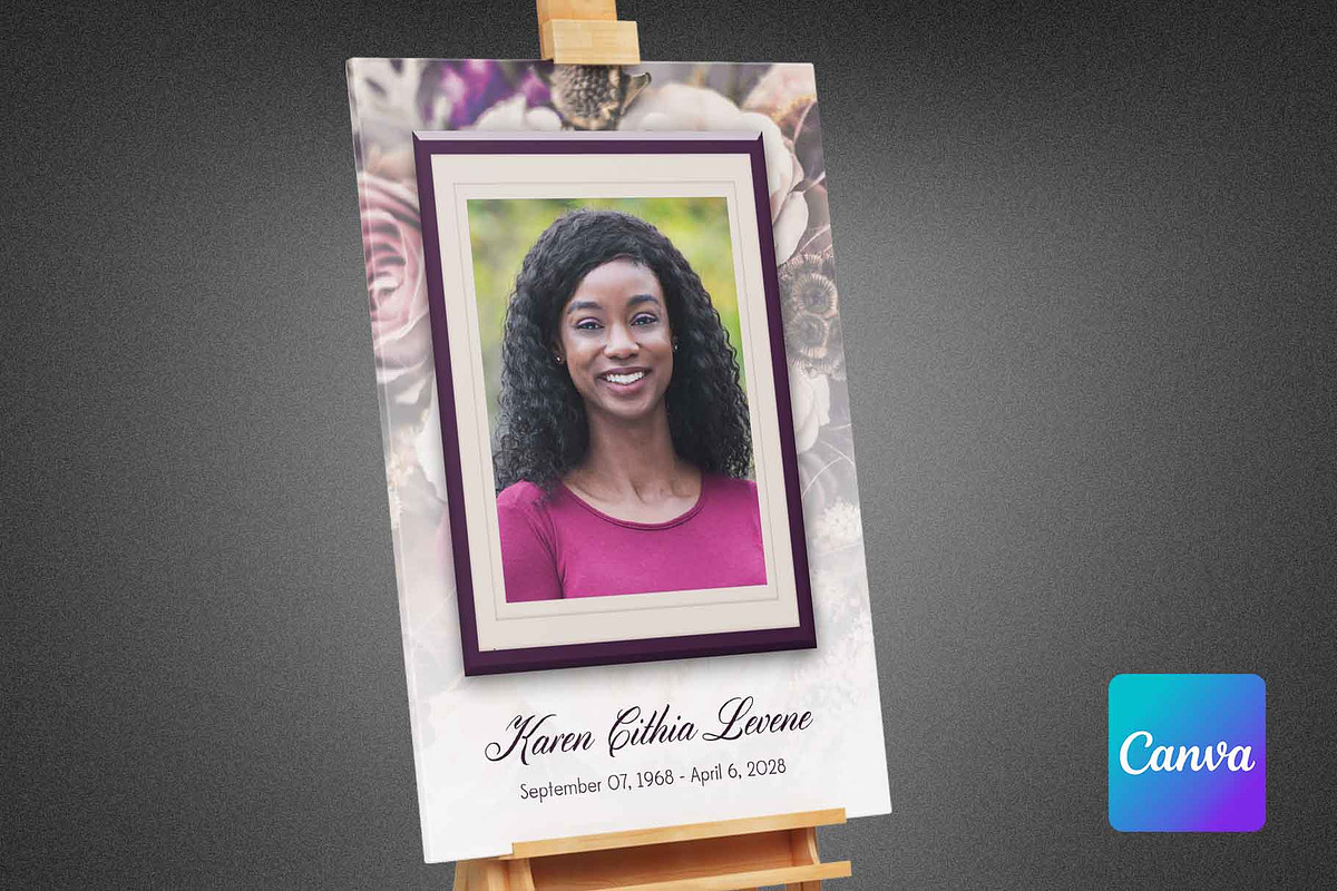 Purple Floral Funeral Poster (Canva), a Poster Template by loswl (Photo 1 of 5)