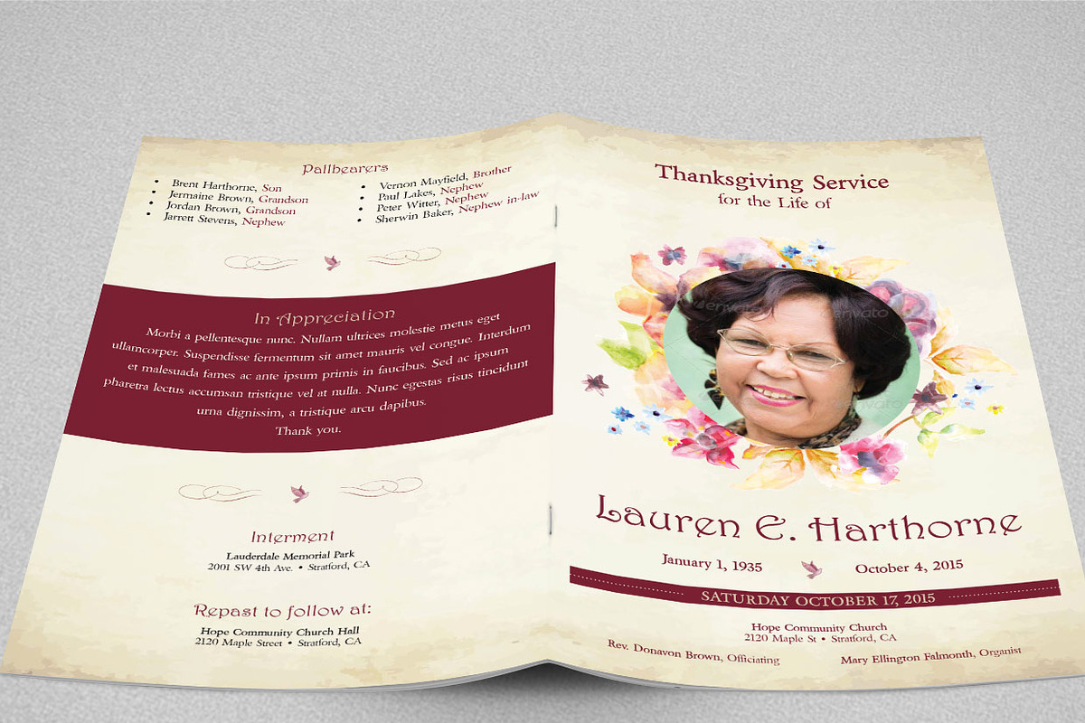 Watercolor Funeral Program Template, a Templates & Theme by Godserv Designs (Photo 5 of 6)