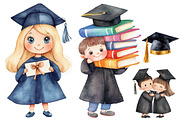 Watercolor Graduation Clipart, a Seasonal Illustration by CitraGraphics (Thumbnail 4 of 4)
