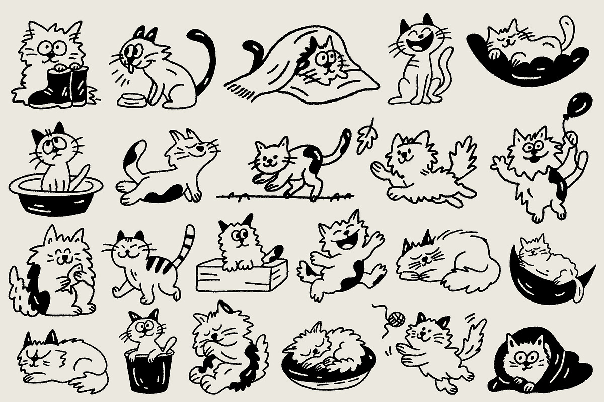 Cat Days: 100 Textured Kitties Pack, an Animal Illustration by Veyla (Photo 8 of 14)