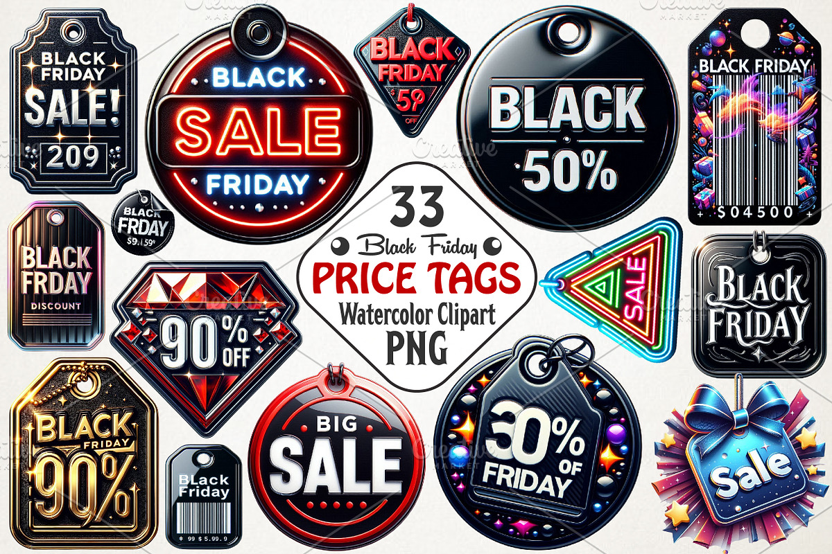 Black Friday Price Tags PNG Bundle, an Illustration by RobertsArt (Photo 1 of 7)