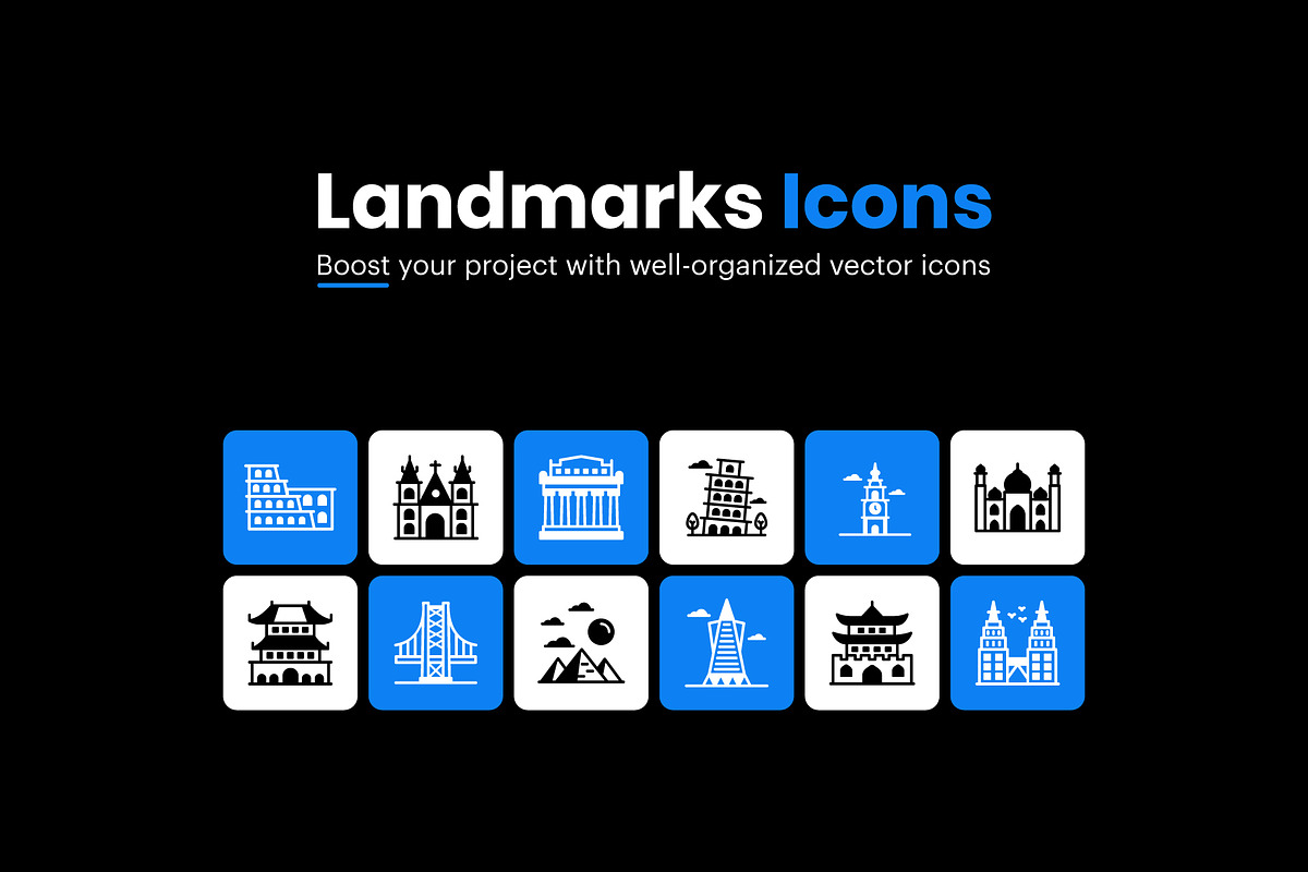 World Landmarks Icons, an Outline Icon by Brickclay (Photo 2 of 8)