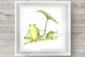 Watercolor Mother & Baby - Frogs, an Animal Illustration by Tati Bordiu