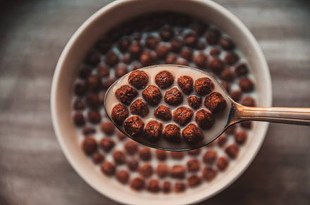 Milk with cereals featuring milk, cereals, and cereal