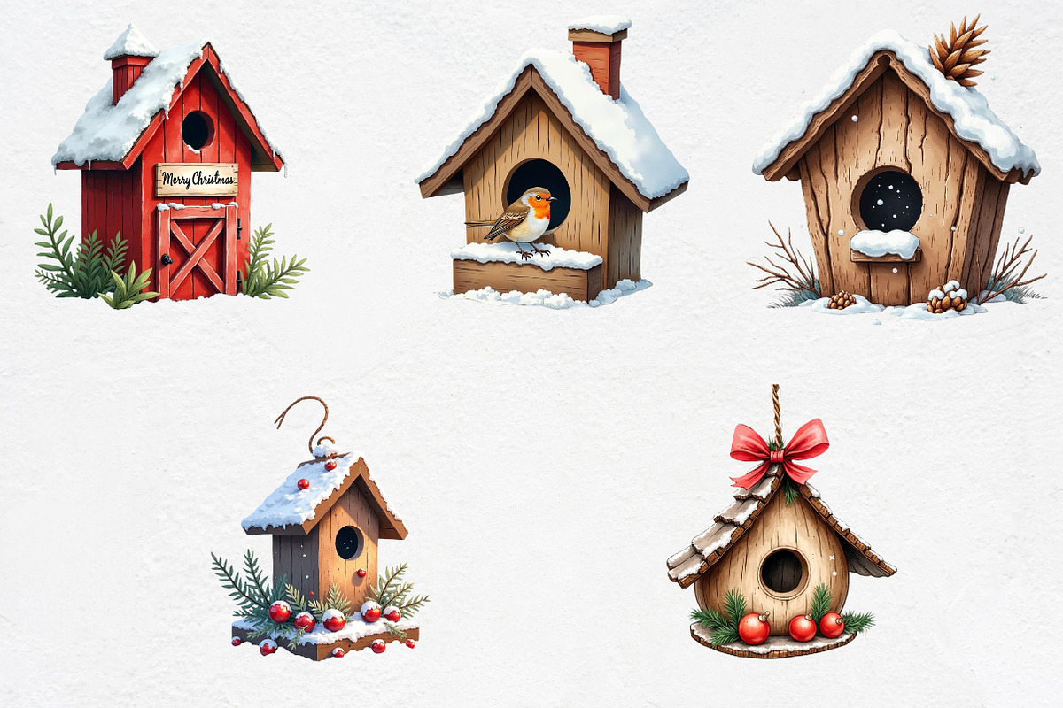 Christmas Bird House Clipart Bundle, an Illustration by CrexoraLab (Photo 3 of 5)