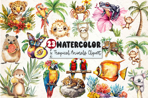 Watercolor Tropical Animals Clipart, a Seasonal Illustration by Rose Art
