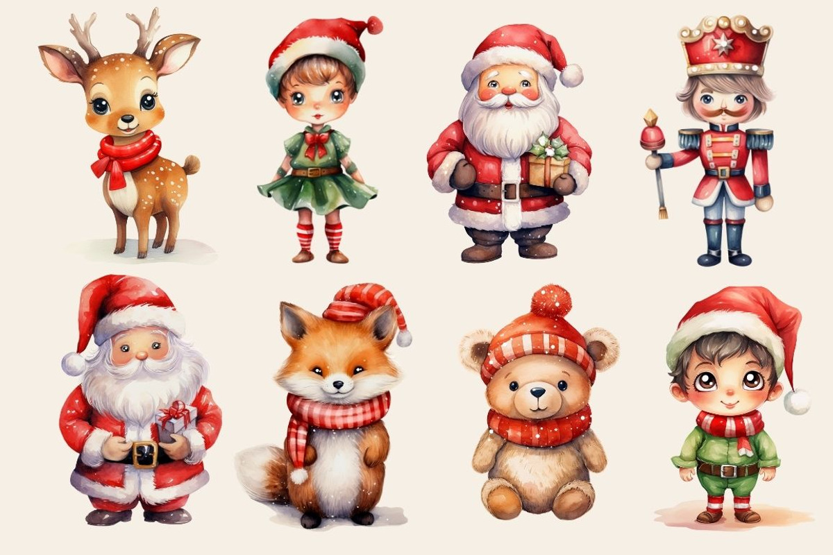 Merry Christmas Watercolor Set, a Seasonal Illustration by The Best Digital Plaza (Photo 2 of 6)