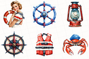 Watercolor Vintage Nautical Clipart, an Illustration by OK Design (Thumbnail 2 of 5)