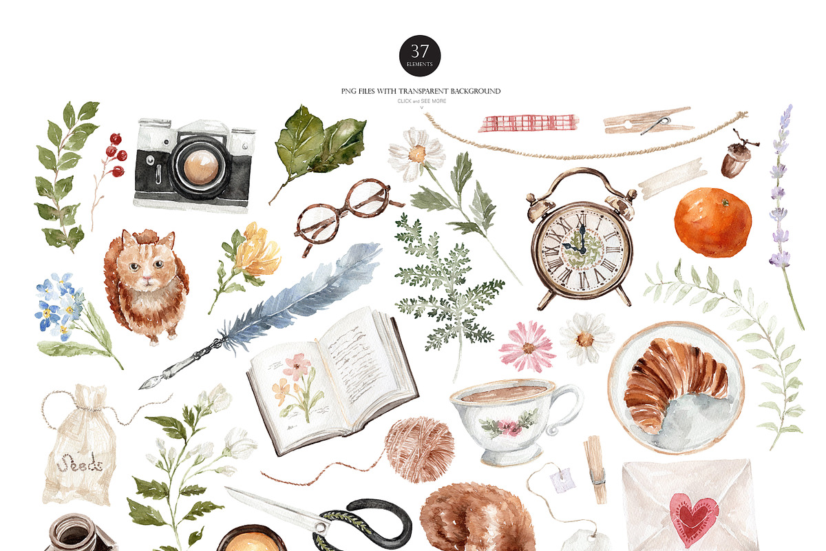 Watercolor Clipart - COTTAGE TABLE, a Decorative Illustration by Beigetime (Photo 3 of 9)