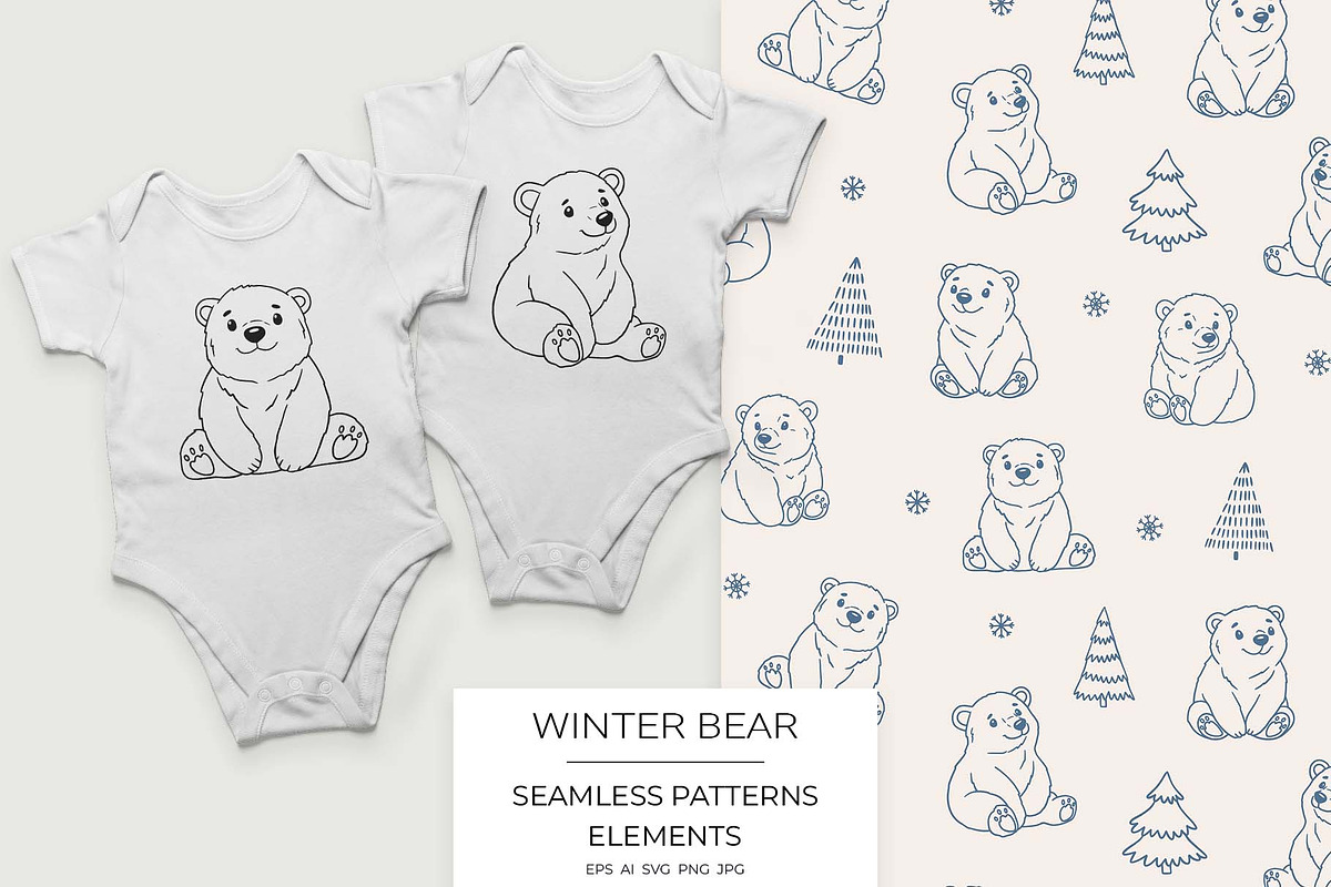 Winter Bear Clipart & Patterns, an Animal Illustration by Irina Ostapenko (Photo 1 of 5)