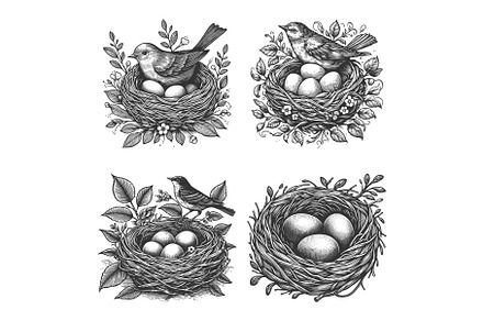 bird and nest with eggs set vector, an Animal Illustration by AlexArt