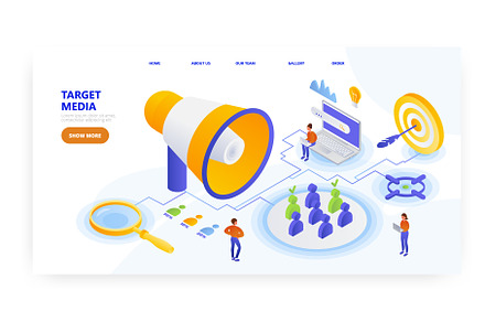 Target media, landing page design, a Person Illustration by vectorpointstudio